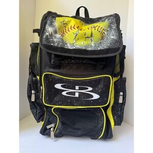 BOOMBAH Softball Baseball Rolling Backpack Bag Wheels Black Yellow